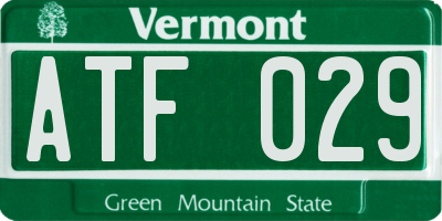 VT license plate ATF029