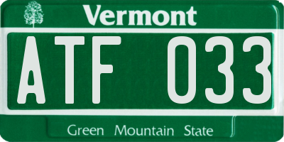 VT license plate ATF033