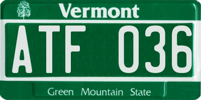 VT license plate ATF036