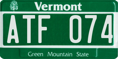 VT license plate ATF074