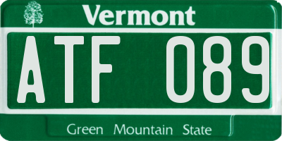 VT license plate ATF089