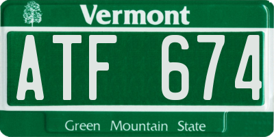 VT license plate ATF674