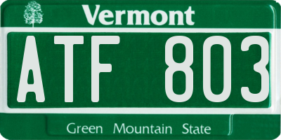 VT license plate ATF803