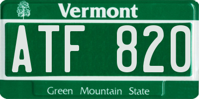 VT license plate ATF820