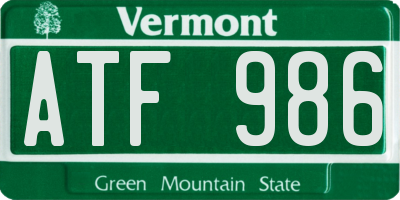 VT license plate ATF986