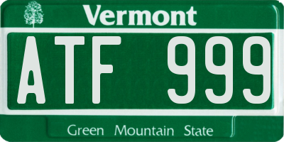 VT license plate ATF999