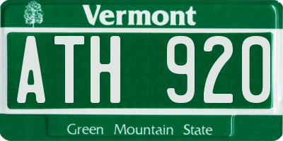 VT license plate ATH920