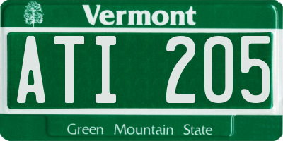 VT license plate ATI205