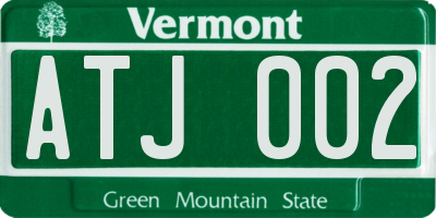 VT license plate ATJ002