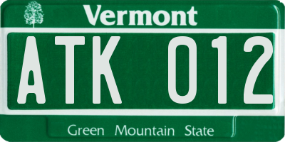 VT license plate ATK012