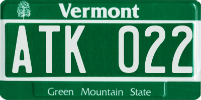 VT license plate ATK022