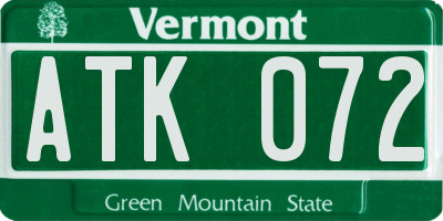 VT license plate ATK072