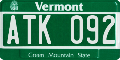 VT license plate ATK092