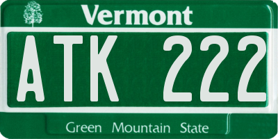 VT license plate ATK222