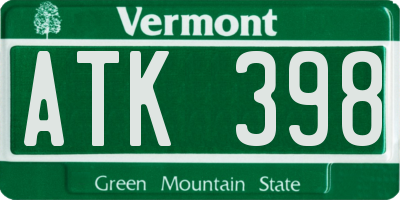 VT license plate ATK398