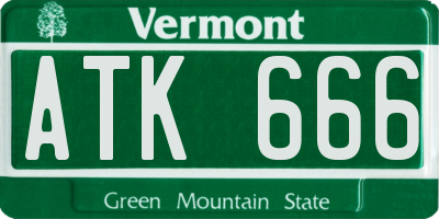 VT license plate ATK666