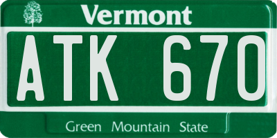 VT license plate ATK670