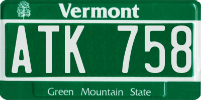 VT license plate ATK758