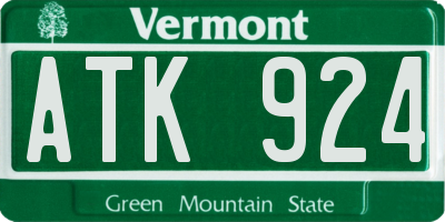 VT license plate ATK924