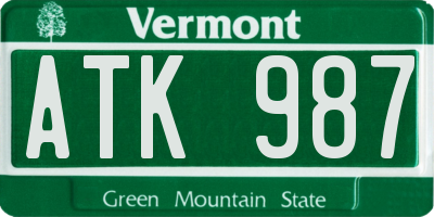 VT license plate ATK987