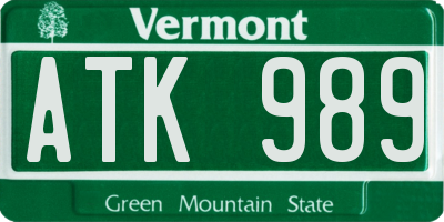 VT license plate ATK989