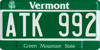 VT license plate ATK992