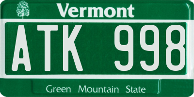 VT license plate ATK998