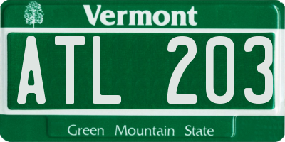 VT license plate ATL203