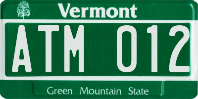 VT license plate ATM012