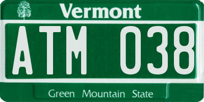 VT license plate ATM038