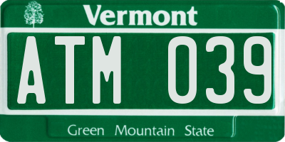VT license plate ATM039