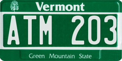 VT license plate ATM203