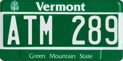 VT license plate ATM289