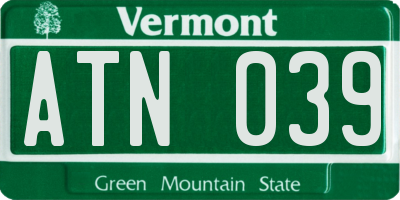 VT license plate ATN039
