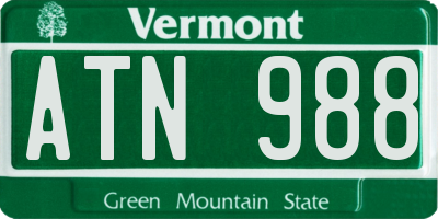 VT license plate ATN988