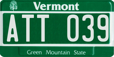 VT license plate ATT039