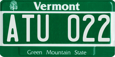 VT license plate ATU022