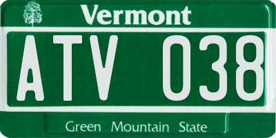 VT license plate ATV038