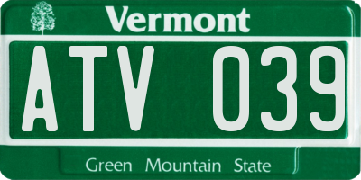 VT license plate ATV039