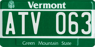 VT license plate ATV063