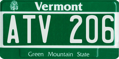 VT license plate ATV206