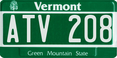 VT license plate ATV208