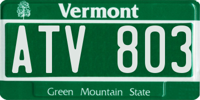 VT license plate ATV803