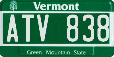 VT license plate ATV838