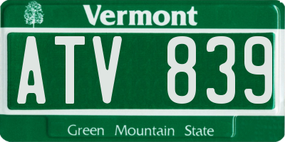 VT license plate ATV839