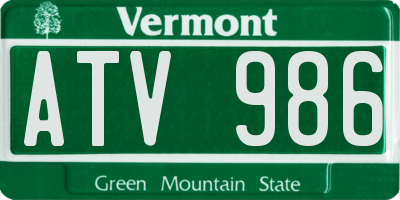 VT license plate ATV986