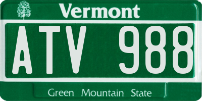 VT license plate ATV988