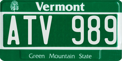 VT license plate ATV989