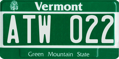 VT license plate ATW022