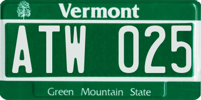 VT license plate ATW025